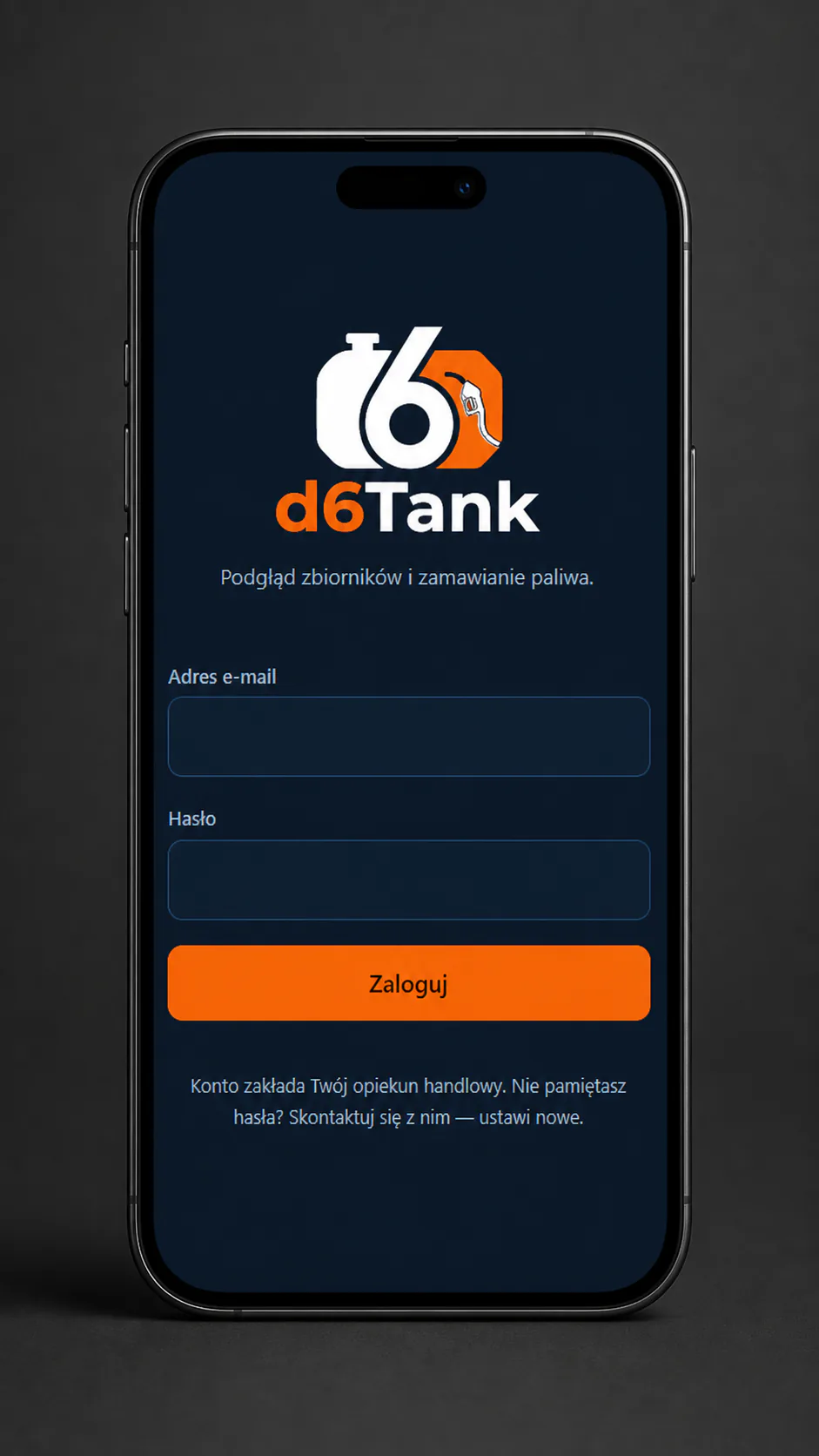 Ekran logowania do aplikacji d6tank na iPhonie